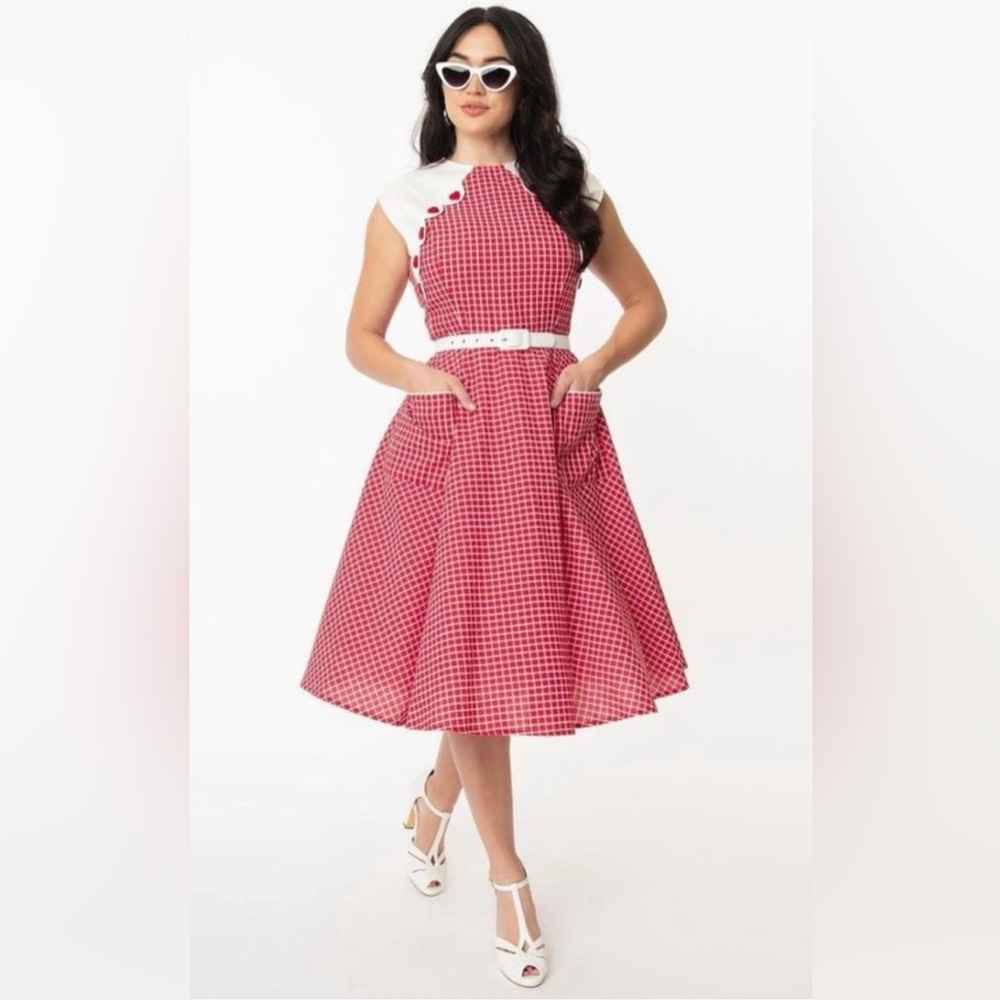 Unique Vintage Red and White Checkered Dress